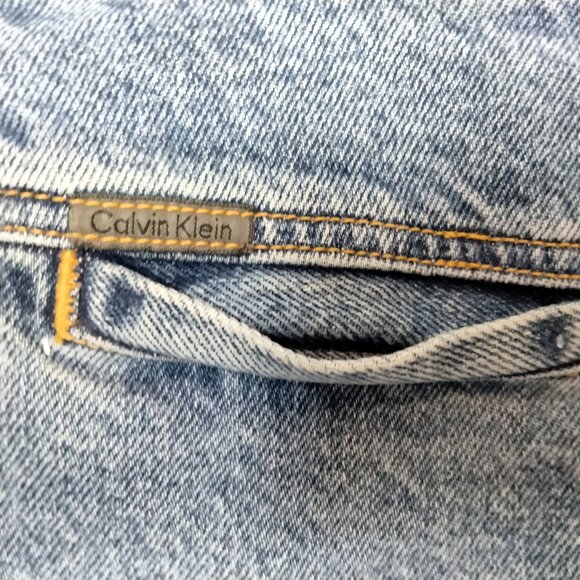 CALVIN KLEIN DROP YOUR YOKE SHORT DENIM PENCIL SKIRT, sz 10 - Picture 3 of 9